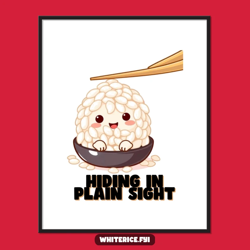 Funny Peeking Rice Grain Poster: Shy Character Art Funny Gift