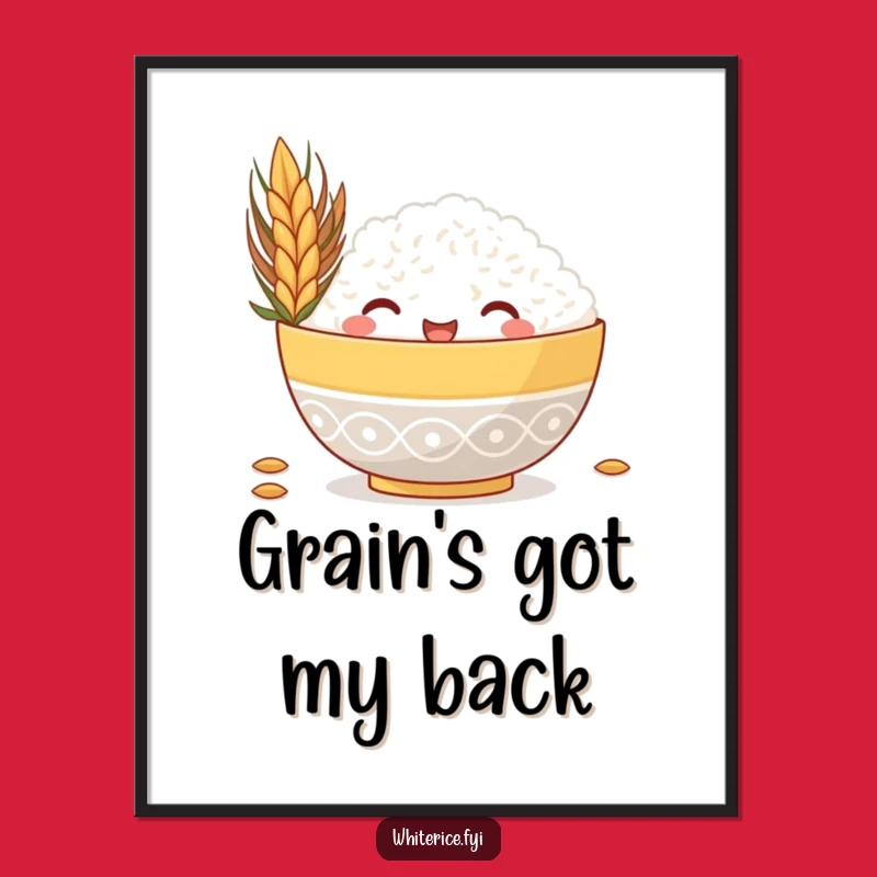 Funny Rice Bowl Peeking Poster, Whimsical Food Art Print Gift