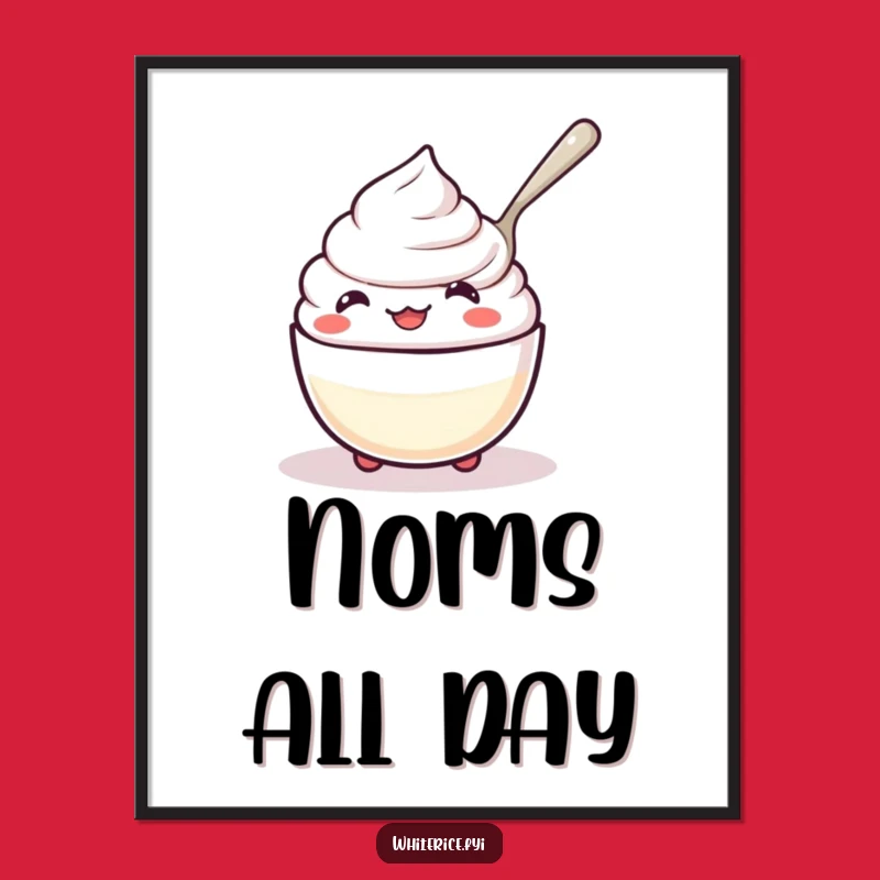 Funny Rice Pudding Poster: Whimsical Kawaii Art, Perfect Decor Gift