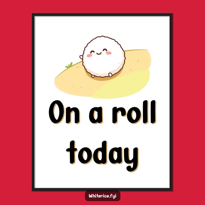 Funny Rice Ball Rolling Poster: Whimsical Food Character Art Print Gift