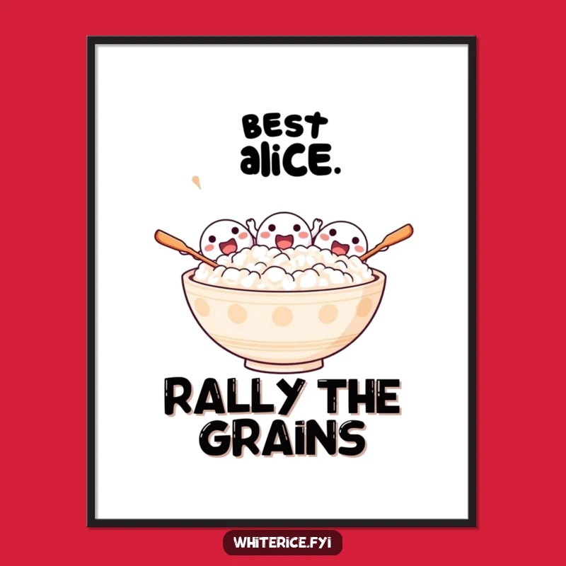 Funny Excited Rice Poster: Cheering Characters Art, Joyful Decor, Gift Idea!