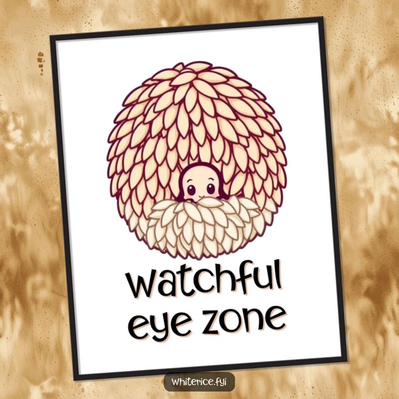 Funny curious rice grain poster, peeking from a cluster, a subtle and humorous piece of art that invites closer inspection.