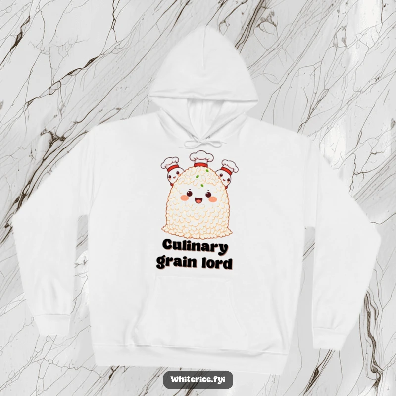Funny hoodie featuring proud rice characters in chef hats, offering warmth and a touch of culinary flair.