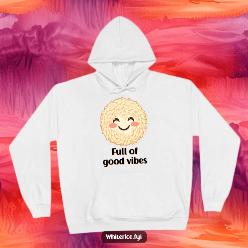 Funny hoodie with a cheerful bunch of rice grains forming a happy smiley face. Cozy and uplifting.
