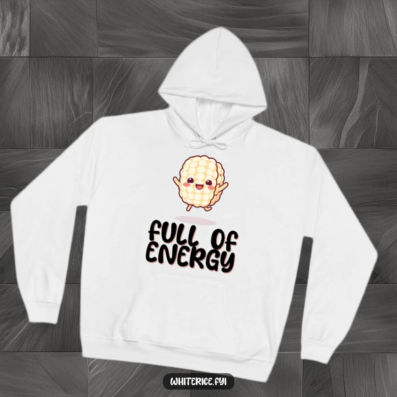 Funny Kawaii Rice Hoodie with a cheerful, jumping rice grain character, offering cozy comfort and adorable, humorous charm for everyday wear.