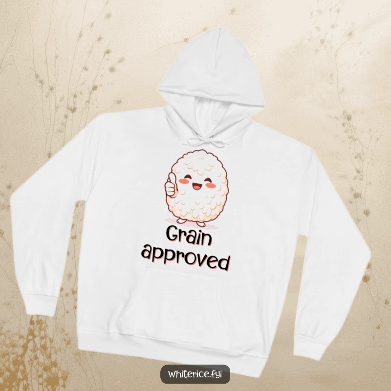 Funny heap of white rice giving a thumbs-up hoodie, soft and warm, promoting positivity with a humorous touch.