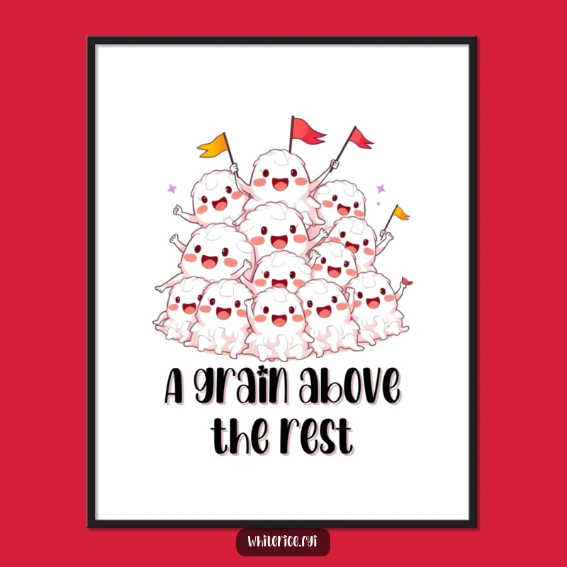 Funny Free Printable Wall Art: Cheering Rice Pile, Hilarious Downloadable Whimsical Decor