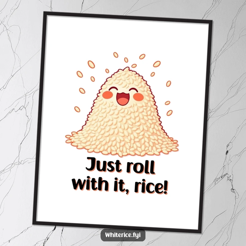 Funny free printable wall art capturing a joyful pile of rice playfully juggling small grains with great skill.