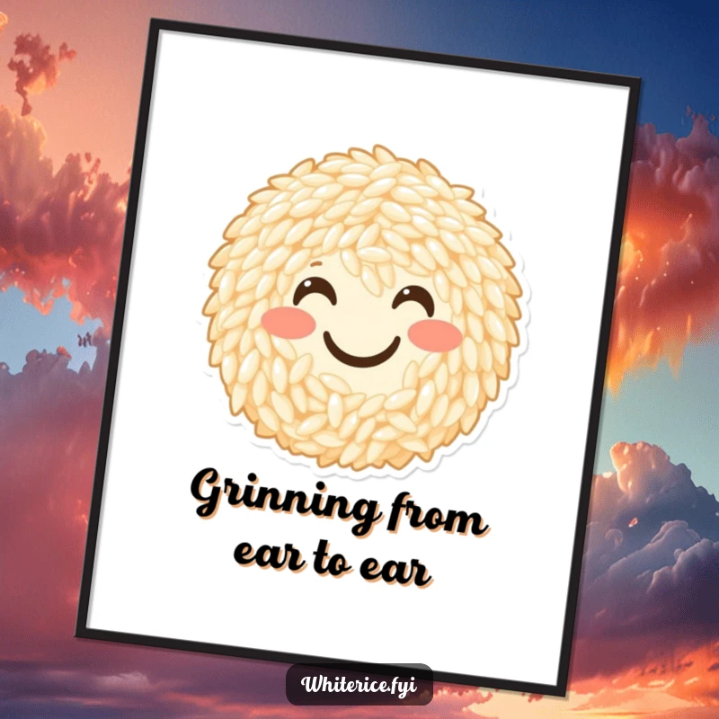 Funny Free Printable Wall Art: A cheerful smiley face formed by rice grains radiates positivity and joy.