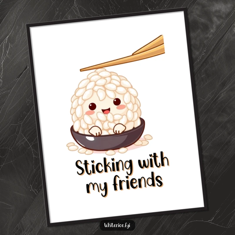 Funny Free Printable Wall Art: Charming white rice grain character peeking from under a chopstick, adding a playful element to your decor.