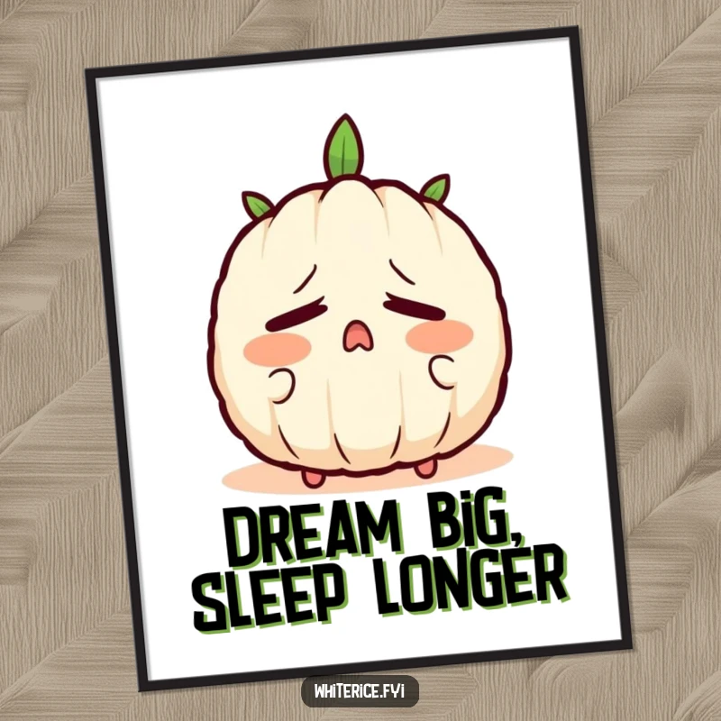 Funny Free Printable Wall Art of a tired rice grain character caught in a big yawn, eyes closed peacefully.