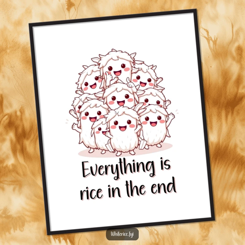 Funny Free Printable Wall Art: A smiling heap of white rice characters gives an encouraging thumbs up.