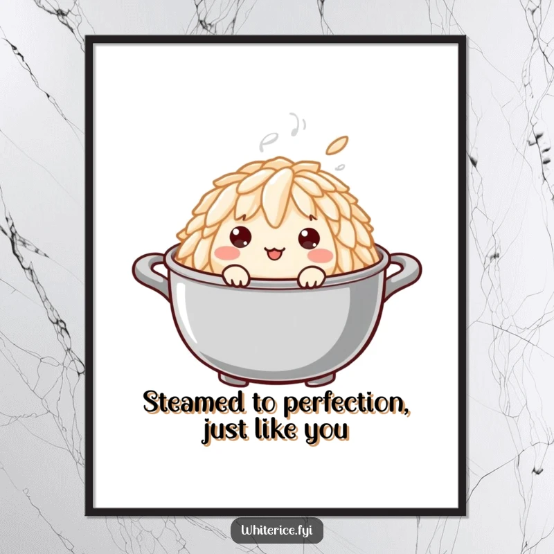 Funny Free Printable Wall Art: A curious rice grain peeking mischievously from a steamy pot, perfect for kitchens.