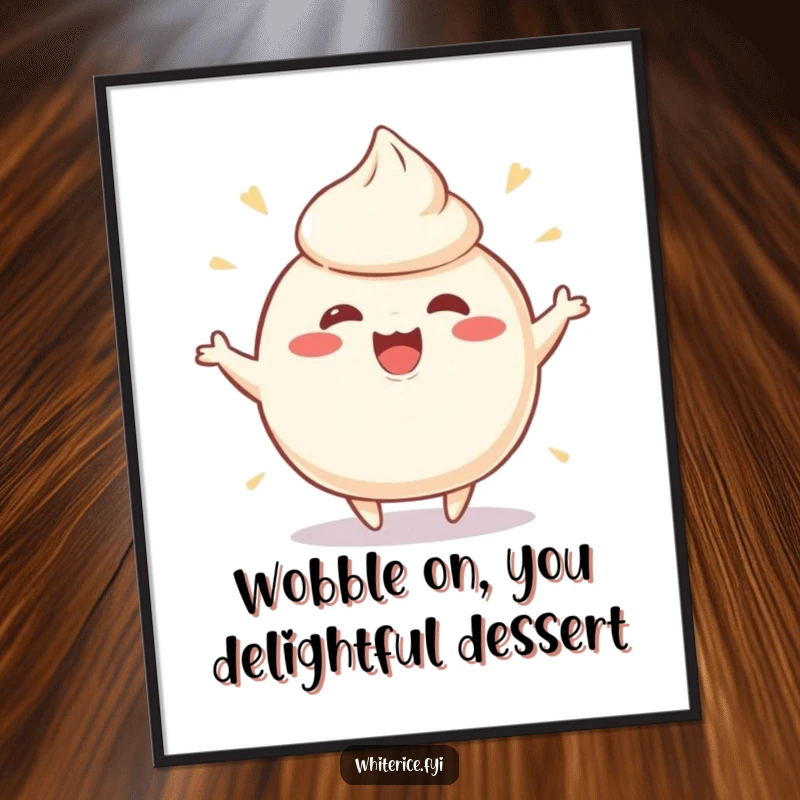 Funny Free Printable Wall Art: A playful, wobbly rice pudding character in a state of ecstatic, joyful movement.