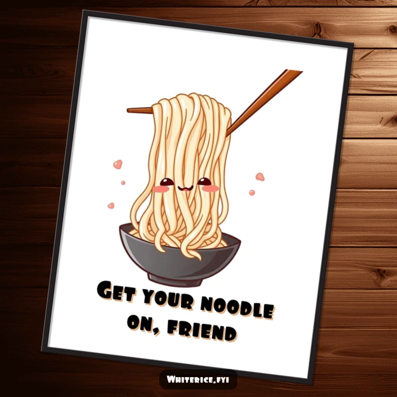 Funny Free Printable Wall Art: A single rice noodle playfully weaving through chopsticks, a quirky and humorous kitchen accent.