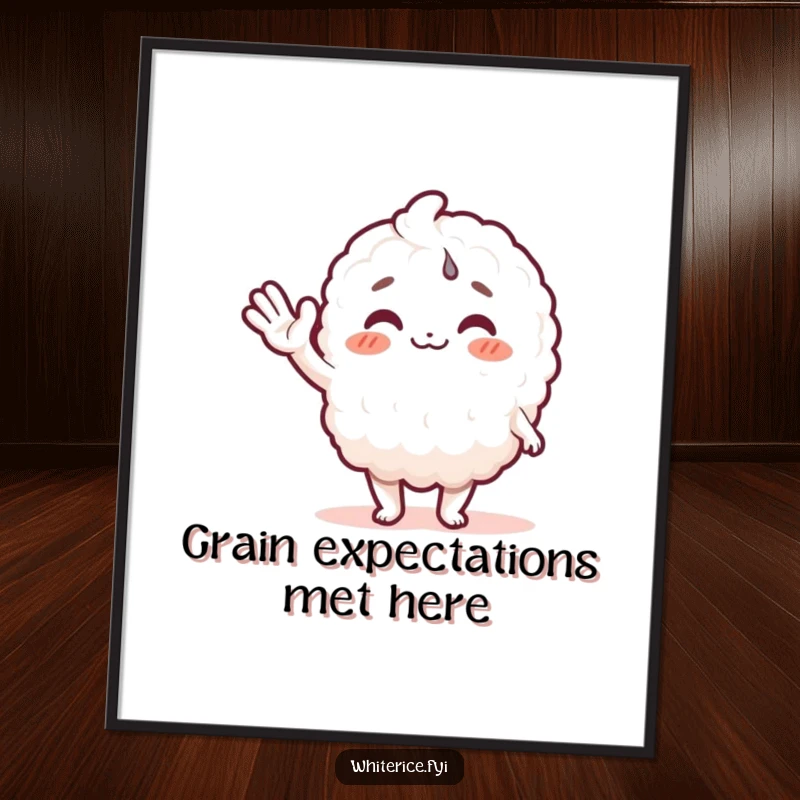 Funny Free Printable Rice character waving hello with joy, whimsical downloadable wall art for instant cheer, perfect home decor.