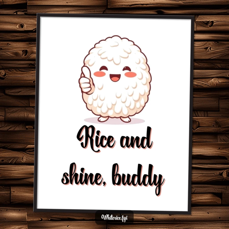 Funny Free Printable Wall Art: A beaming heap of white rice giving a joyful thumbs-up, creating a positive and humorous visual.