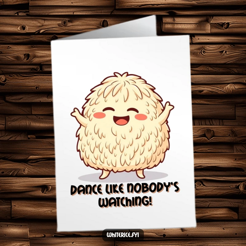 Funny Free Printable Birthday Card: A giggling rice mound performs a silly, energetic dance move.