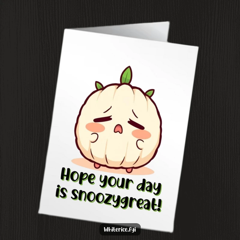 Funny Free Printable Birthday Card featuring a very sleepy rice grain character letting out a huge, endearing yawn.