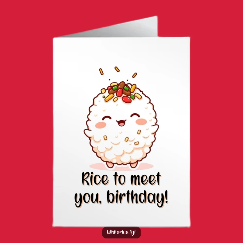 Free Printable Funny Birthday Card: Kawaii Fried Rice Winks Happy Birthday