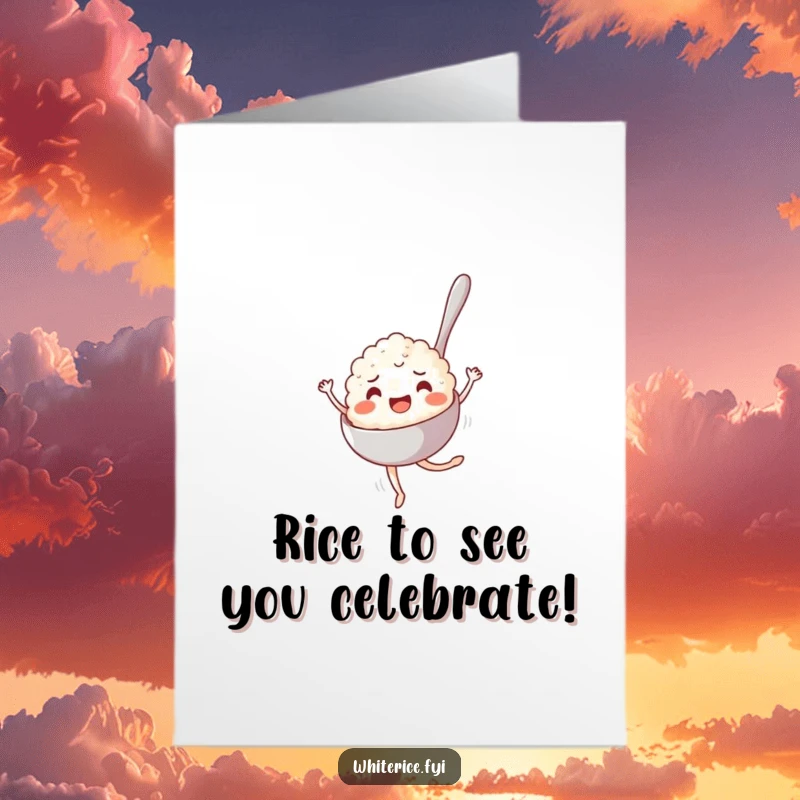 Funny Free Printable Birthday Card: A joyful spoonful of rice doing a graceful pirouette, spreading birthday cheer with a digital download.