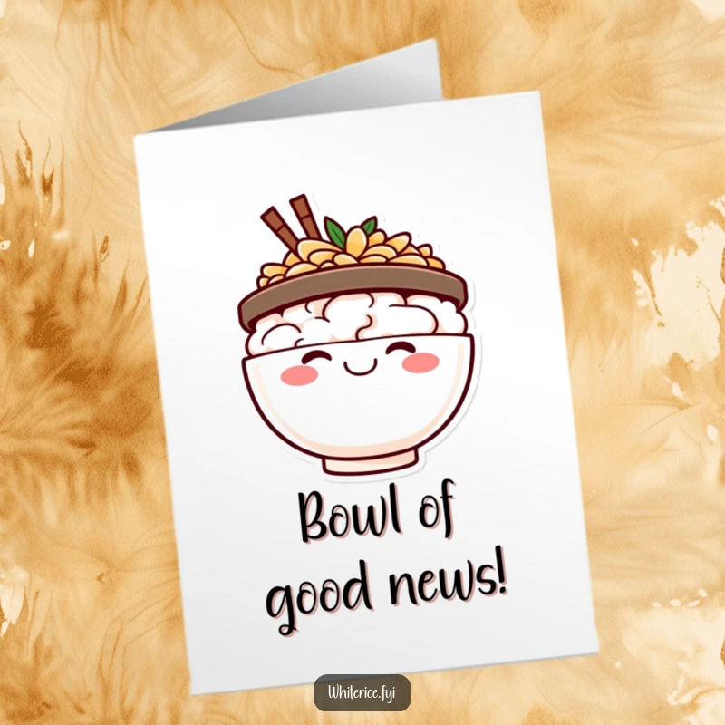 Funny Free Printable Congratulations Card: A happy rice bowl character beaming with a wide smile, celebrating a big achievement.
