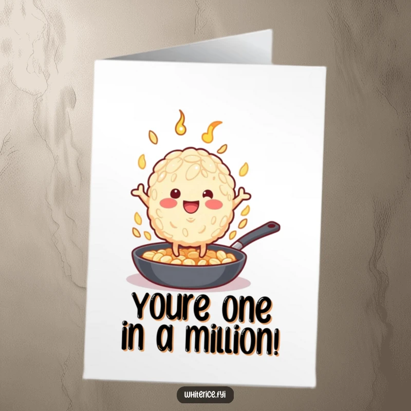 Funny Free Printable Congrats Card: A happy beige rice grain energetically flips in a hot pan.