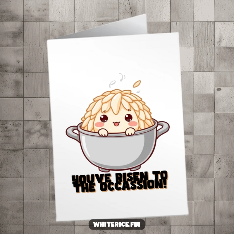 Funny Free Printable Congratulations Card: A curious rice grain peeking from a pot, excitedly congratulating someone.