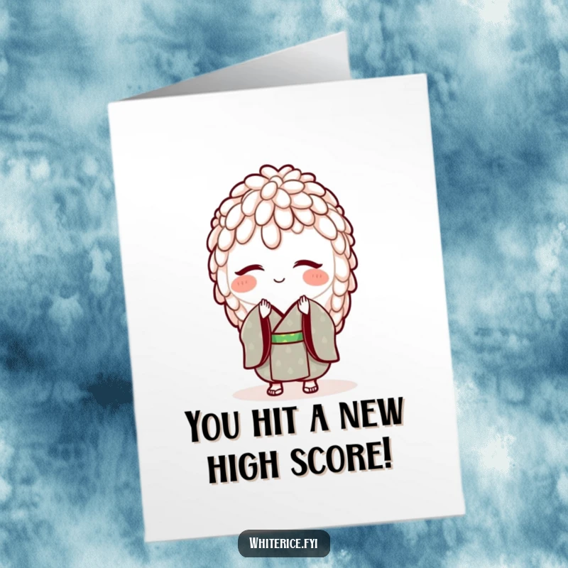 Funny Free Printable Congrats Card: A tiny rice grain in a kimono bows respectfully to celebrate achievements.