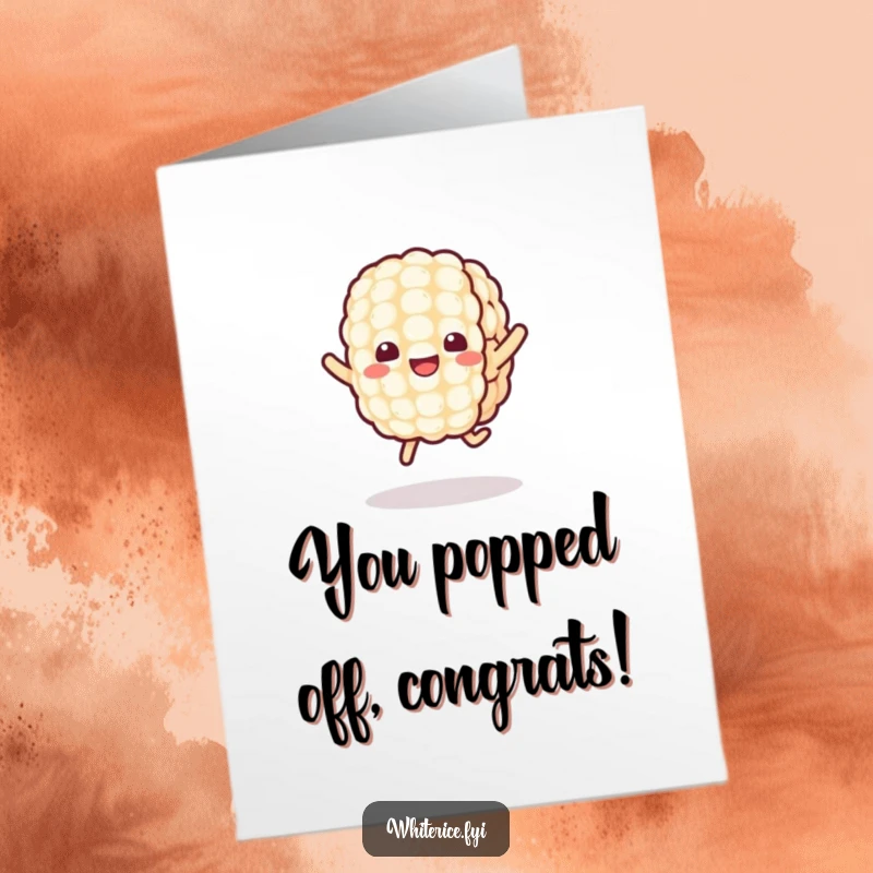 Funny Free Printable Congratulations Card: A Kawaii grain of rice character joyfully jumping, celebrating success.