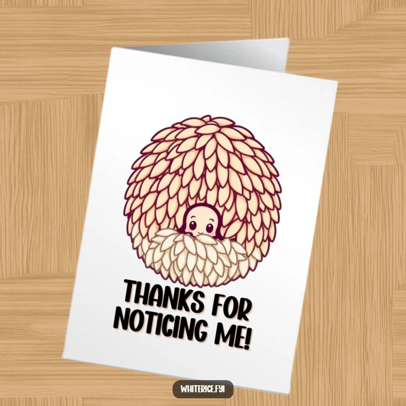 Funny Free Printable Thank You Card: A curious rice grain peeking, observing with interest as thanks are offered.