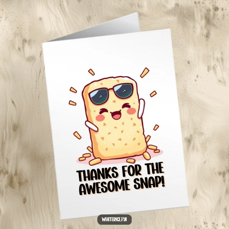 Funny Free Printable Thank You Card: Kawaii rice cracker snapping crisply, conveying thanks with humor. A unique downloadable design.