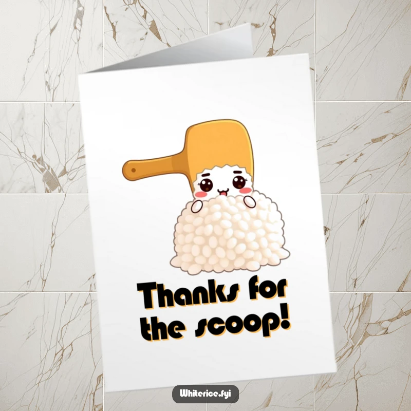 Funny Free Printable Thank You Card showing a focused rice paddle character scooping a generous portion of rice.