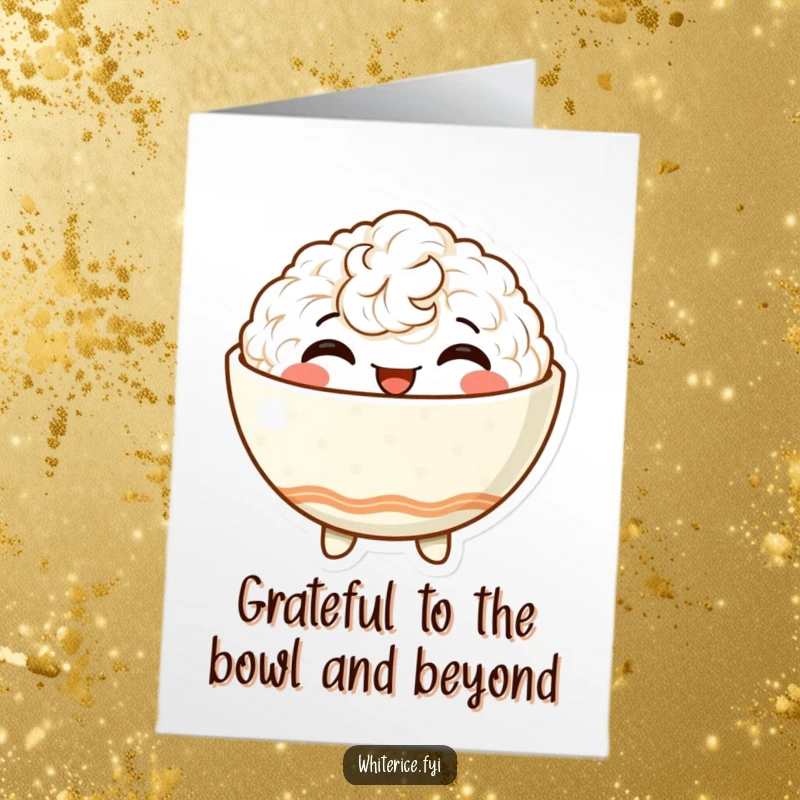 Funny Free Printable Thank You Card: A delighted rice bowl character beaming with sincere thankfulness.
