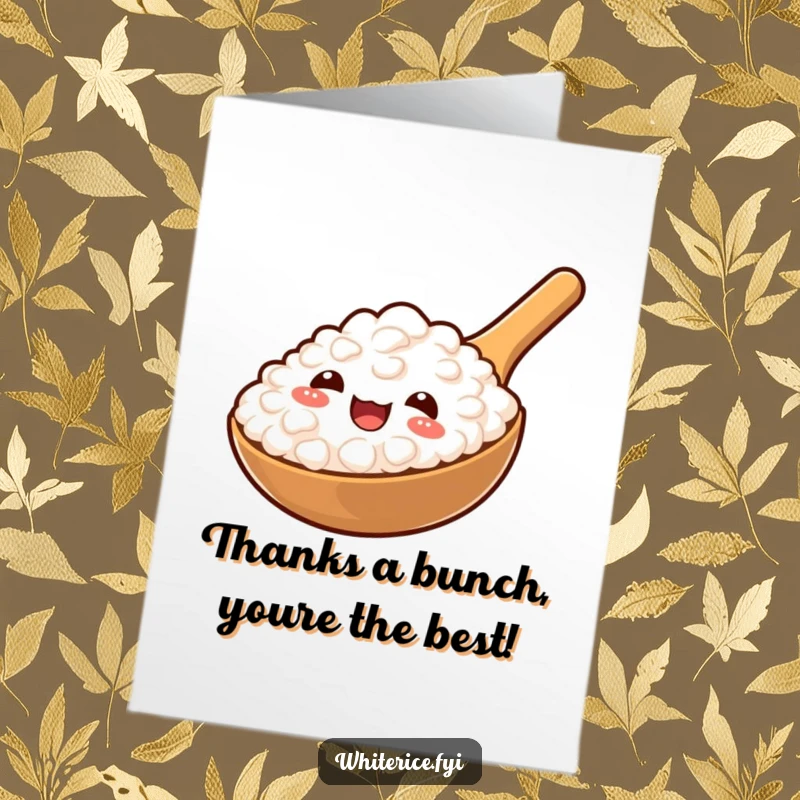 Funny free printable thank you card featuring a cheerful rice paddle presenting a satisfying spoonful of rice.