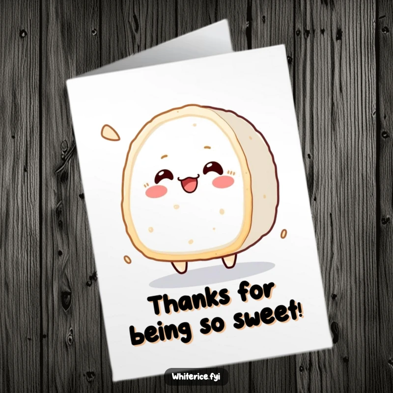 Funny Free Printable Thank You Card: A cheerful kawaii rice cake bouncing softly, sending thanks.