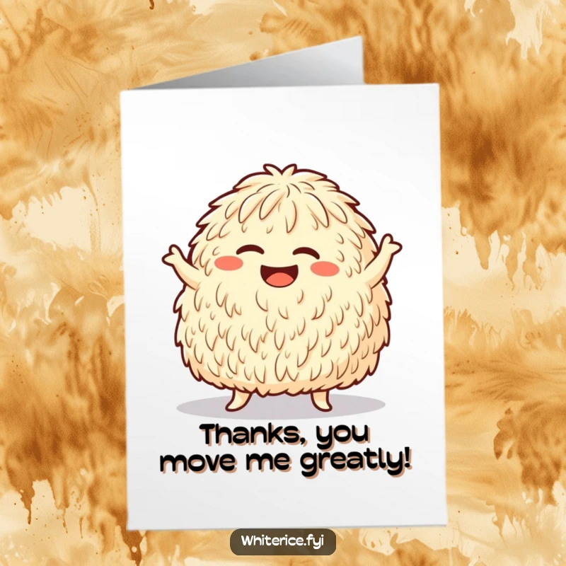Funny Free Printable Thank You Card: A giggling rice mound does a funny dance move, spreading joy.