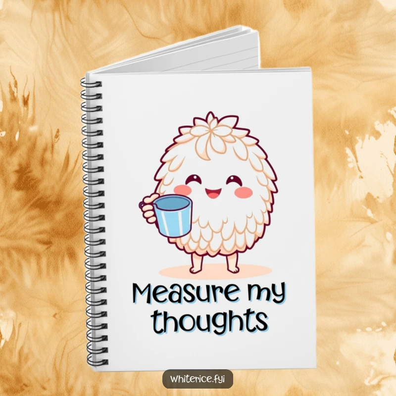Funny Basmati Rice Notebook: A joyful Kawaii character holding a measuring cup, perfect for jotting down recipes and precise measurements with humor.
