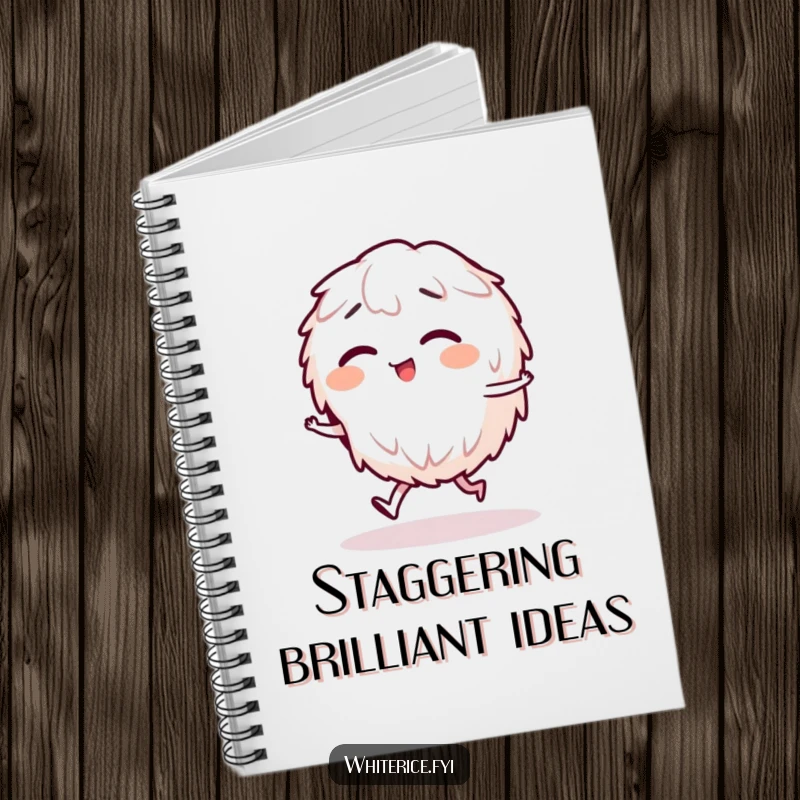 Funny notebook cover with a giggling rice character doing a funny stagger, ideal for capturing humorous notes and ideas.