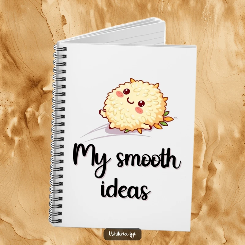 Funny notebook with a playful rice character sliding down a smooth surface, perfect for notes and carefree doodling.