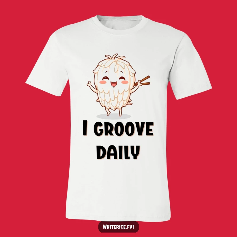 Funny Dancing Rice T-Shirt: Joyful Character with Chopsticks, Humorous Apparel
