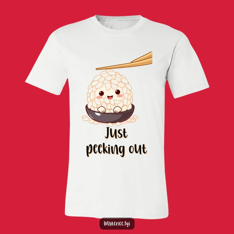 Funny Peeking Rice Grain T-Shirt: Shy Character Tee Funny Gift Idea