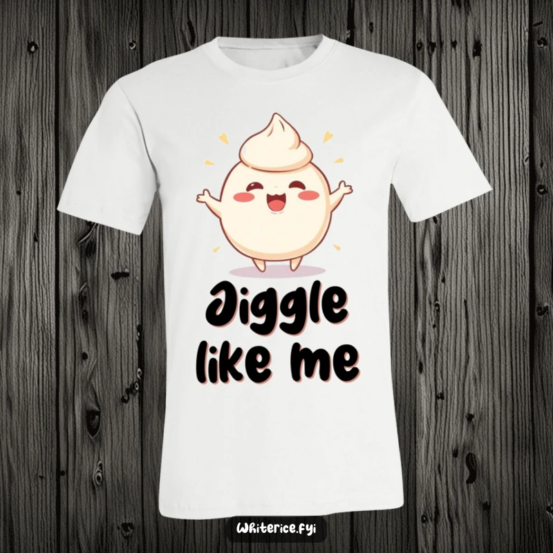 Funny t-shirt showcasing a playful, wobbly rice pudding character in an ecstatic wobble, radiating pure, jiggly fun.