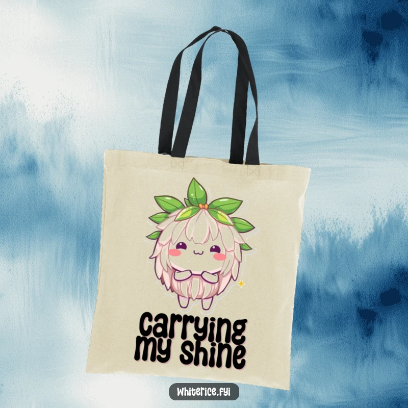 Funny Jasmine Rice Tote Bag: A brilliant Kawaii character shining brightly, embodying positivity and radiance, great for shopping.