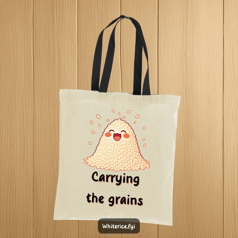 Funny juggling rice tote bag with a joyful pile of rice playfully juggling small grains.