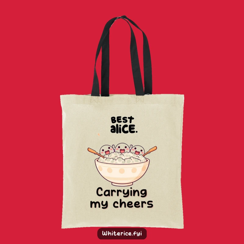 Funny Excited Rice Tote Bag: Cheering Accessory, Joyful Gift!