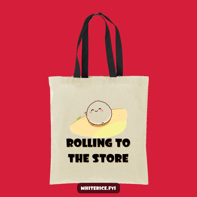 Funny Rice Ball Rolling Tote Bag: Cute Food Character Carry-All Gift